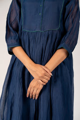 Chanderi Hand Embroidered Kurta - Blue