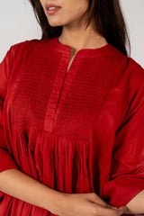 Cotton Hand Embroidered Kurta - Maroon