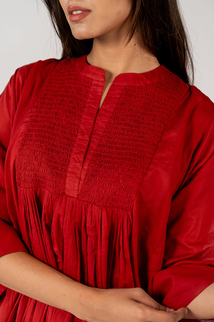 Cotton Hand Embroidered Kurta - Maroon