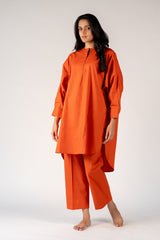 Cotton Poplin Tunic Top - Rust