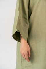 Linen Hand Embroidered Dress - Green