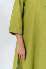 Cotton Hand Embroidery Kurta - Light Green