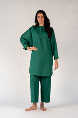 Cotton Poplin Tunic Top - Green