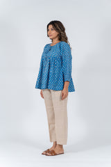 Cotton Hand Block Printed Top - Blue