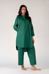 Cotton Poplin Tunic Top - Green