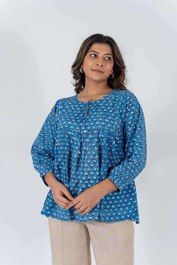 Cotton Hand Block Printed Top - Blue