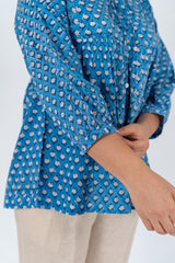 Cotton Hand Block Printed Top - Blue