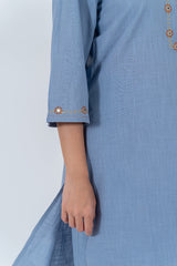 Cotton Hand Embroidery Kurta - Slate Blue