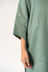 Linen Hand Embroidered Kurta - Green