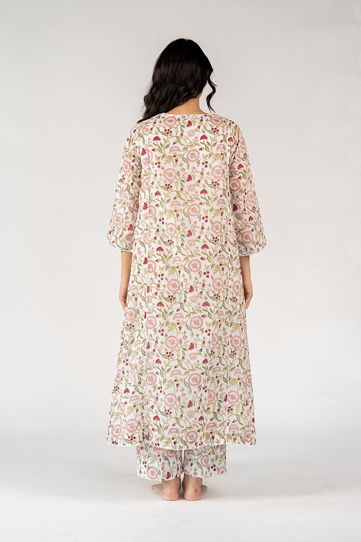 Cotton Hand Block Printed Kurta - White