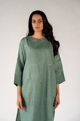 Linen Hand Embroidered Kurta - Green