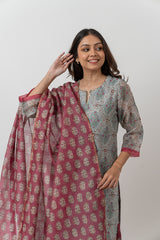 Chanderi Hand Block Printed Dupatta - Onion Pink