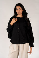 Cotton Poplin Kaftan Top - Black