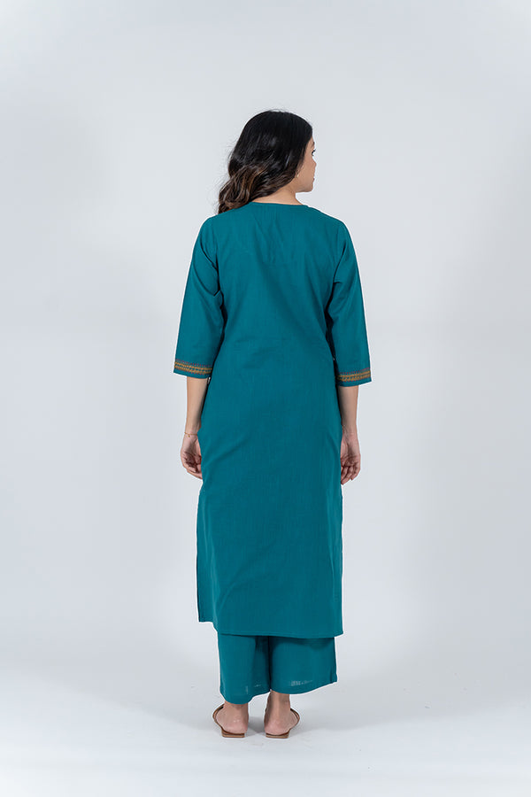 Cotton Hand Embroidery Kurta - Jade Green