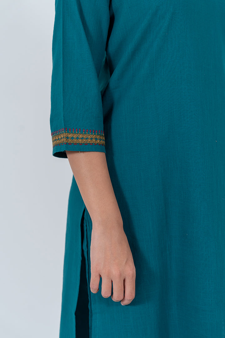 Cotton Hand Embroidery Kurta - Jade Green