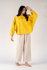 Cotton Poplin Kaftan Top - Yellow
