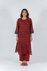 Cotton Ajrak Printed Kurta - Maroon