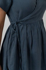 Linen Wrap Dress - Indigo