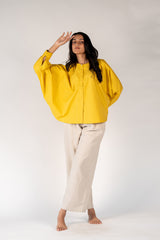 Cotton Poplin Kaftan Top - Yellow