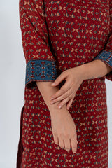 Cotton Ajrak Printed Kurta - Maroon