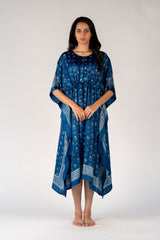 Ajrakh Modal Kaftan With Adjustable String - Indigo
