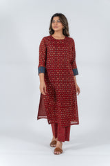 Cotton Ajrak Printed Kurta - Maroon