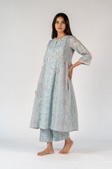 Cotton Hand Block Printed Kurta - Blue