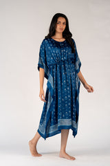 Ajrakh Modal Kaftan With Adjustable String - Indigo