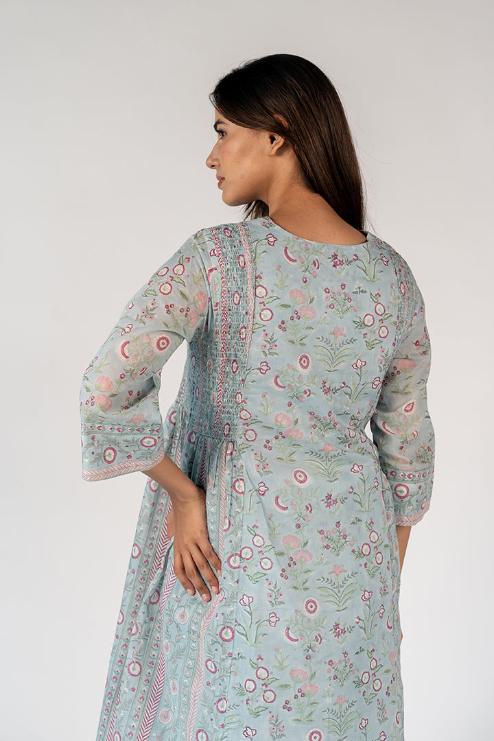 Cotton Hand Block Printed Kurta - Blue