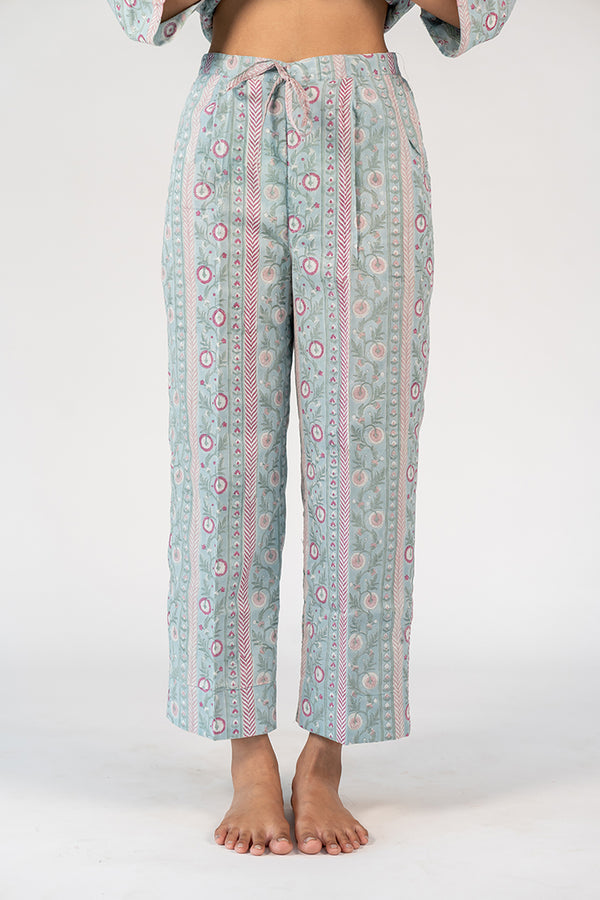Cotton Hand Block Printed Pant - Blue