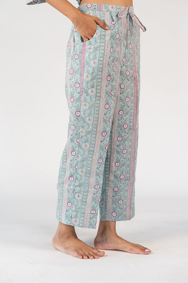 Cotton Hand Block Printed Pant - Blue