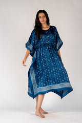 Ajrakh Modal Kaftan With Adjustable String - Indigo