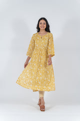 Cotton Hand Block Printed Kurta - Yellow