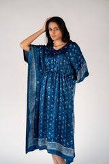 Ajrakh Modal Kaftan With Adjustable String - Indigo