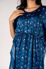 Ajrakh Modal Kaftan With Adjustable String - Indigo