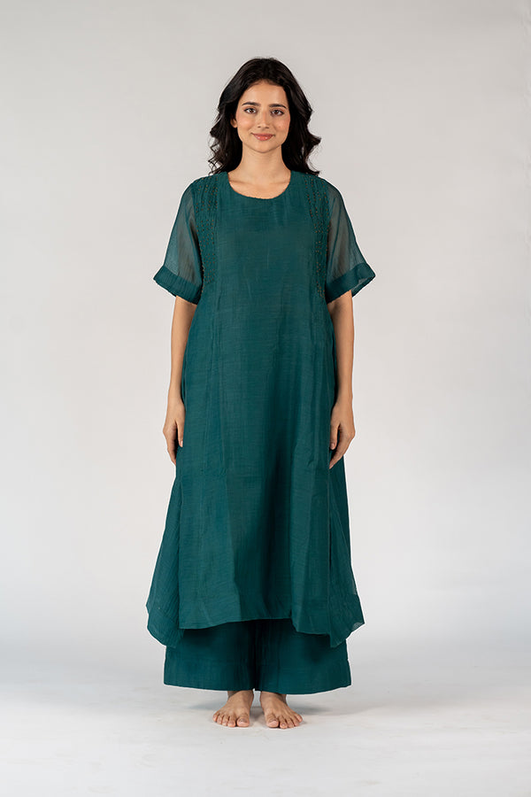 Chanderi Hand Embroidered Kurta - Green