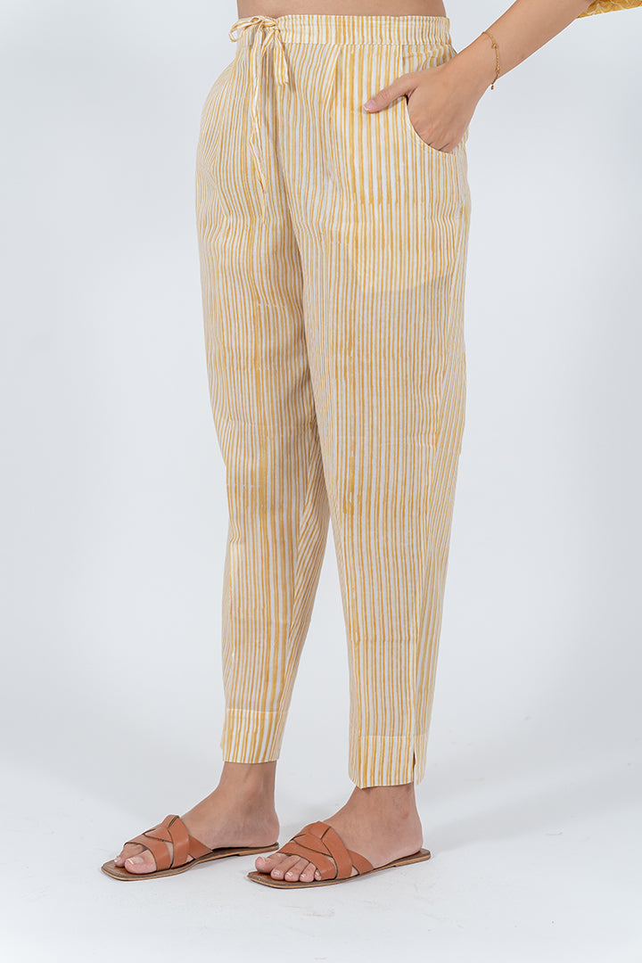 Cotton Hand Block Printed Pant - Yellow