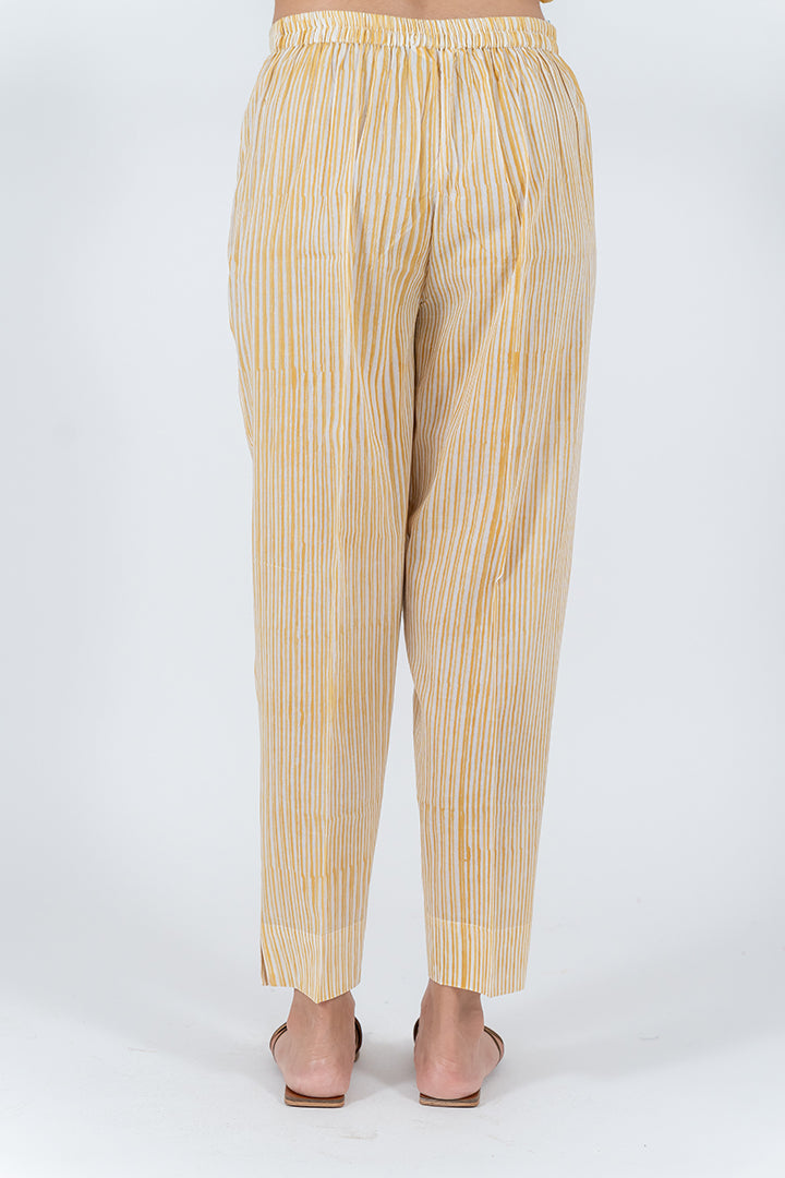 Cotton Hand Block Printed Pant - Yellow