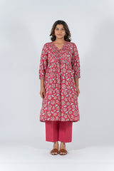 Cotton Hand Blocked Printed Kurta - Pink