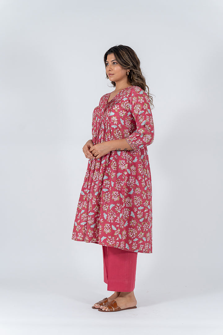 Cotton Hand Blocked Printed Kurta - Pink