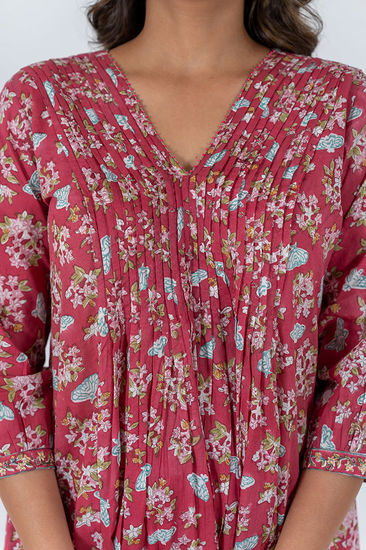 Cotton Hand Blocked Printed Kurta - Pink