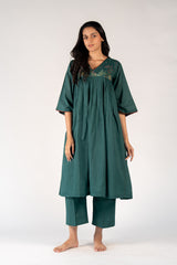 Cotton Hand Embroidered Kurta - Green