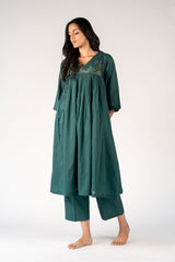 Cotton Hand Embroidered Kurta - Green