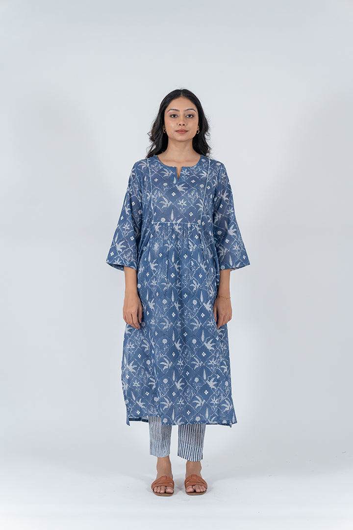 Cotton Hand Block Printed Kurta - Blue