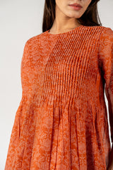 Chanderi Embroidered Kurta - Rust