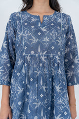 Cotton Hand Block Printed Kurta - Blue