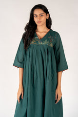 Cotton Hand Embroidered Kurta - Green