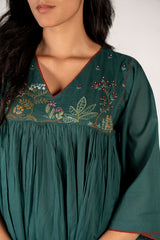 Cotton Hand Embroidered Kurta - Green