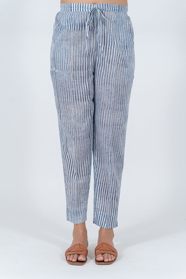 Cotton Hand Block Printed Pant - Blue