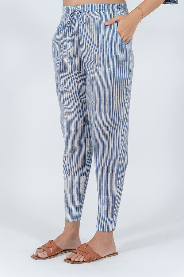 Cotton Hand Block Printed Pant - Blue